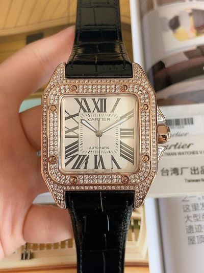 TW Factory Replica Cartier Santos 100 Watches 2824 Movement 42MM Square Black Bracelet Sapphire Glass Men Watch